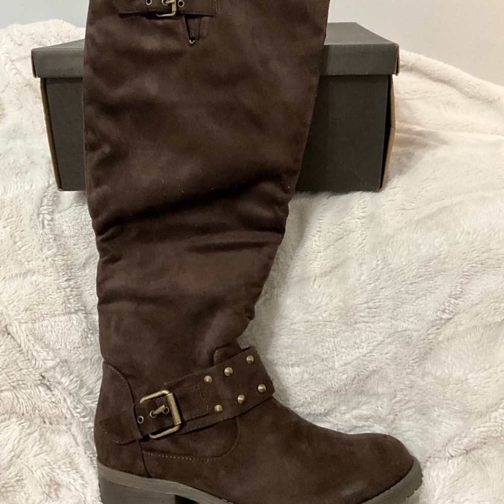 Brown Suede Knee-High Boots